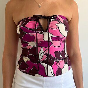 Manguun Y2K Floral Pattern Tankini Swim Top